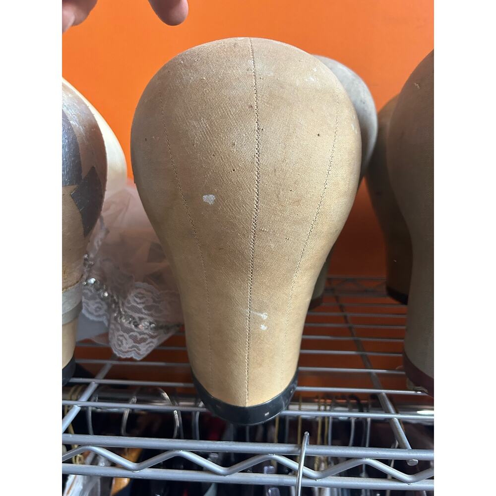 ANTIQUE CANVAS/CORK MILLINERS HAT BLOCK MANNEQUIN HEAD SHOP WIG DISPLAY STAND 07